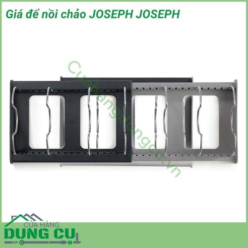 Giá để nồi chảo JOSEPH JOSEPH hoàn hảo để lưu trữ nhiều loại chảo, vung và khay nướng. Giá để nồi chảo bao gồm 1 khung điều chỉnh và 10 bộ chia dây chống xước có thể điều chỉnh với các khe tay cầm chảo