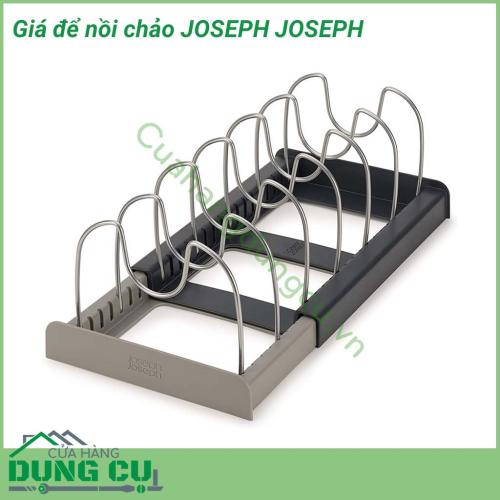 Giá để nồi chảo JOSEPH JOSEPH hoàn hảo để lưu trữ nhiều loại chảo, vung và khay nướng. Giá để nồi chảo bao gồm 1 khung điều chỉnh và 10 bộ chia dây chống xước có thể điều chỉnh với các khe tay cầm chảo