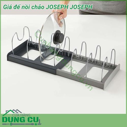 Giá để nồi chảo JOSEPH JOSEPH hoàn hảo để lưu trữ nhiều loại chảo, vung và khay nướng. Giá để nồi chảo bao gồm 1 khung điều chỉnh và 10 bộ chia dây chống xước có thể điều chỉnh với các khe tay cầm chảo