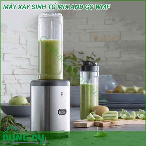 Máy xay sinh tố Mix & Go WMF công suất 300 W và lưỡi thép không gỉ 4 cánh chất lượng cao, nó xay nhuyễn và pha trộn nhiều loại sinh tố và trái cây – ngay cả với nước đá