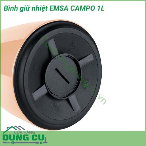 Bình giữ nhiệt EMSA CAMPO 1L chất liệu cao cấp bóng đẹp và rất bền, lõi giữ nhiệt bằng thủy tinh có khả năng giữ nóng 12h, giữ lạnh 24h, sản phẩm thích hợp để đựng nước nóng, hãm trà, các loại nước lá….