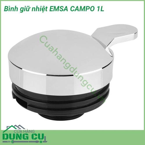 Bình giữ nhiệt EMSA CAMPO 1L chất liệu cao cấp bóng đẹp và rất bền, lõi giữ nhiệt bằng thủy tinh có khả năng giữ nóng 12h, giữ lạnh 24h, sản phẩm thích hợp để đựng nước nóng, hãm trà, các loại nước lá….