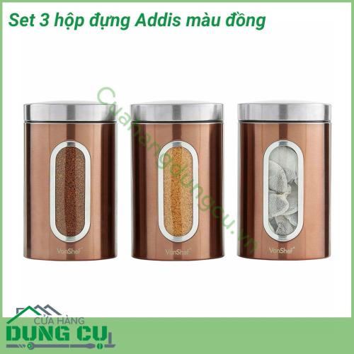 Set 3 hộp đựng Addis màu đồng siêu đẹp