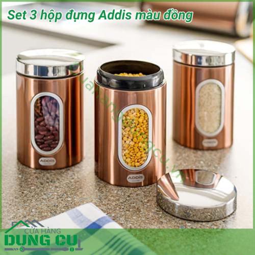 Set 3 hộp đựng Addis màu đồng siêu đẹp