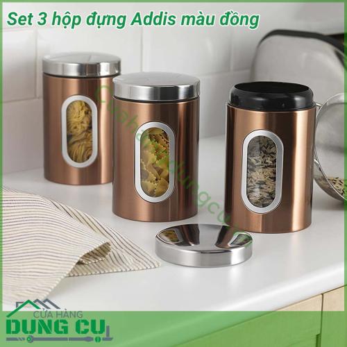 Set 3 hộp đựng Addis màu đồng siêu đẹp