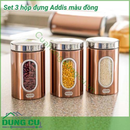 Set 3 hộp đựng Addis màu đồng siêu đẹp 