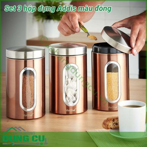 Set 3 hộp đựng Addis màu đồng siêu đẹp