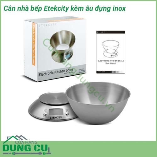 Cân điện tử nhà bếp Etekcity kèm âu đựng inox màn hình LCD hiển thị thời gian và nhiệt độ. Cảm biến đo lường chính xác cao, cung cấp kết quả chính xác tuyệt đối.