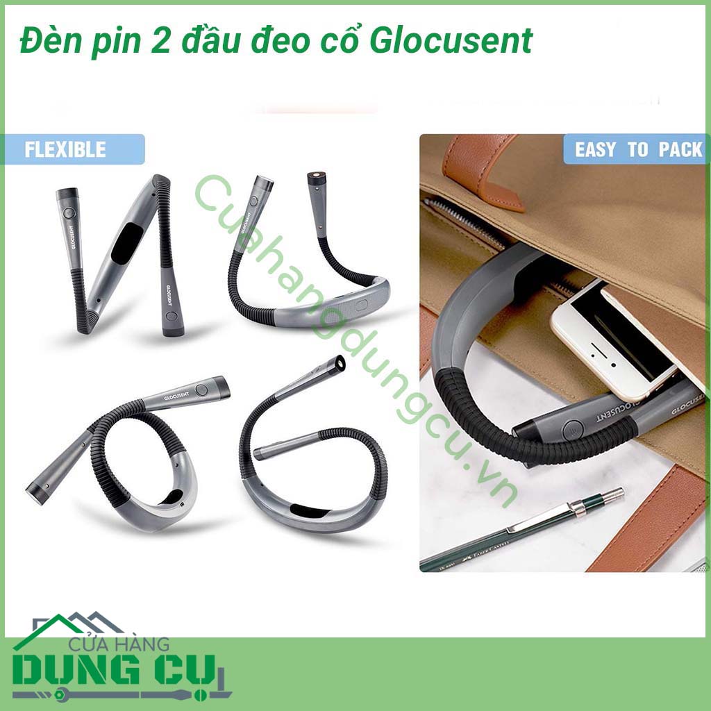 Đèn pin 2 đầu đeo cổ Glocusent bảo vệ mắt, chống cận, dùng siêu bền. Sạc 1 lần dùng 1 tuần