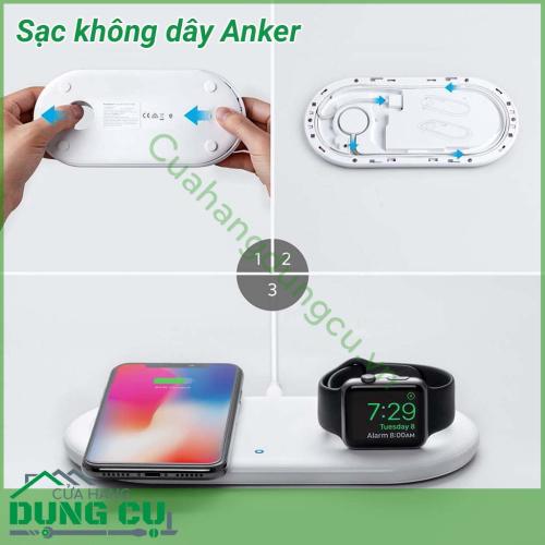 Sạc không dây Anker với tính năng sạc không dây 2 in 1, tích hợp sạc được cả điện thoại, Apple Watch, Airpods