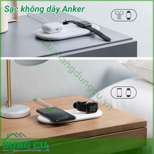 Sạc không dây Anker với tính năng sạc không dây 2 in 1, tích hợp sạc được cả điện thoại, Apple Watch, Airpods