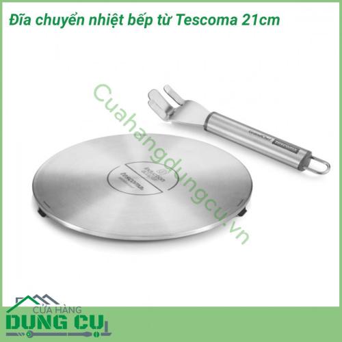 Đĩa chuyển nhiệt bếp từ Tescoma 21cm một tấm kim loại có mặt phẳng chứa từ tính. Công dụng của đĩa chuyển nhiệt bếp từ là làm lớp lót cho một bộ nồi không tương thích (không có đáy chứa từ tính trên bếp từ)