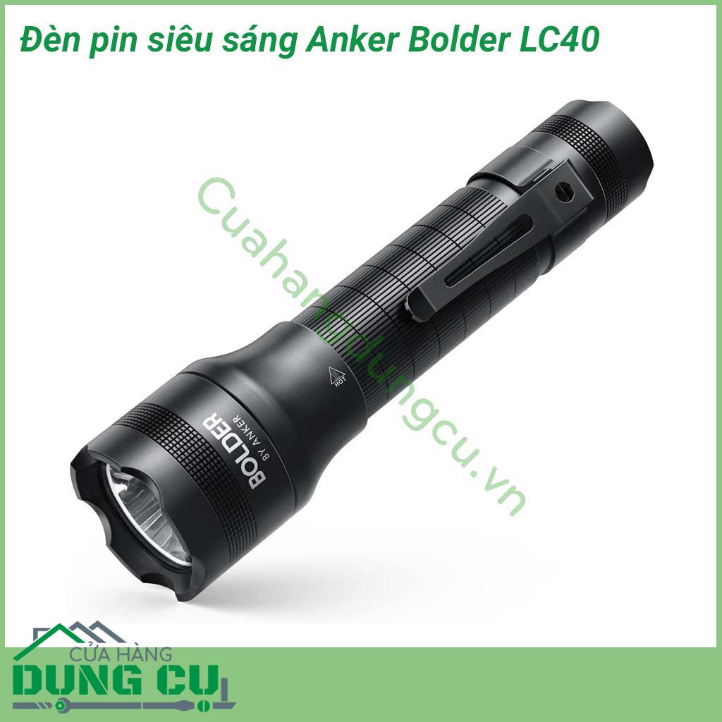 Đèn pin siêu sáng Anker Bolder LC40 dòng đèn pin cao cấp của hãng Anker với tiêu chuẩn chống nước IP65 và sạc bằng công USB rất tiện lợi sử dụng làm vật phòng thân hiệu quả, đi du lịch xa, đi đêm, nông dân đi ruộng,...cực tiện lợi.