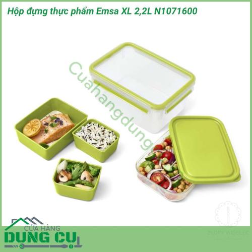 Hộp đựng thực phẩm Emsa XL 2,2L N1071600 được làm bằng chất liệu nhựa polypropylene an toàn dùng trong thực phẩm, không gây ảnh hưởng đến mùi vị, chất lượng của thực phẩm và sức khỏe của người dùng.