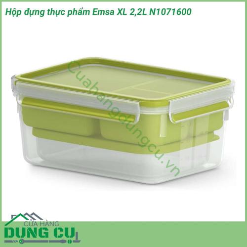 Hộp đựng thực phẩm Emsa XL 2,2L N1071600 được làm bằng chất liệu nhựa polypropylene an toàn dùng trong thực phẩm, không gây ảnh hưởng đến mùi vị, chất lượng của thực phẩm và sức khỏe của người dùng.