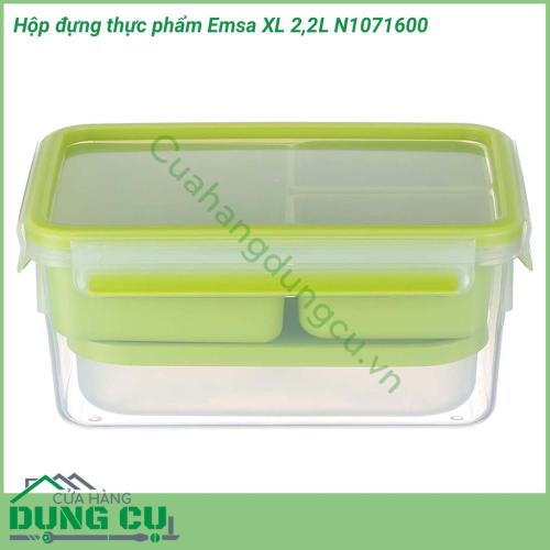 Hộp đựng thực phẩm Emsa XL 2,2L N1071600 được làm bằng chất liệu nhựa polypropylene an toàn dùng trong thực phẩm, không gây ảnh hưởng đến mùi vị, chất lượng của thực phẩm và sức khỏe của người dùng.