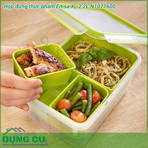 Hộp đựng thực phẩm Emsa XL 2,2L N1071600 được làm bằng chất liệu nhựa polypropylene an toàn dùng trong thực phẩm, không gây ảnh hưởng đến mùi vị, chất lượng của thực phẩm và sức khỏe của người dùng.