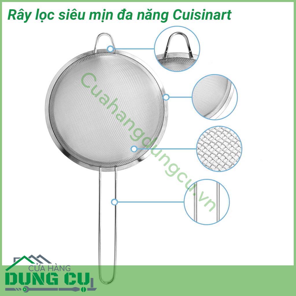 Rây lọc Cuisinart siêu mịn đa năng thiết kế nhỏ gọn nhưng vô cùng tiện lợi dễ dàng lọc các thực phẩm siêu mịn như bột, cháo, tôm, cua, sữa hạt,...tách riêng bã với nước hiệu quả