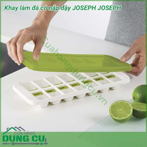 Khay làm đá thông minh có nắp đậy Joseph Joseph với thiết kế nắp đậy kín giúp đảm bảo vệ sinh nên khay rất đa năng, ngoài làm đá các mẹ có thể dùng để chia đồ ăn dặm cho bé yêu, hoặc cất trữ nước cốt hoa quả...