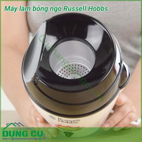 Máy làm bỏng ngô Russell Hobbs có thiết kế khá nhỏ gọn và đơn giản, dễ sử dụng. Chỉ sau khoảng 10-15 phút chờ đợi là chị em đã có 1 mẻ bỏng ngô vàng ươm, đẹp mắt.