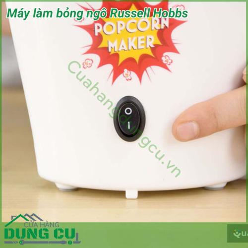 Máy làm bỏng ngô Russell Hobbs có thiết kế khá nhỏ gọn và đơn giản, dễ sử dụng. Chỉ sau khoảng 10-15 phút chờ đợi là chị em đã có 1 mẻ bỏng ngô vàng ươm, đẹp mắt.