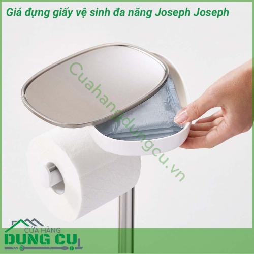 Giá đựng giấy vệ sinh đa năng Joseph Joseph một thiết bị phụ kiện phòng tắm độc đáo, không chỉ là giá đựng giấy đơn thuần, ở đây ngoài chức năng treo giấy thiết bị còn được tích hợp thêm kệ để điện thoại, ngăn đựng bvs, cọ tolet.