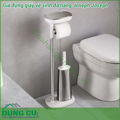 Giá đựng giấy vệ sinh đa năng Joseph Joseph một thiết bị phụ kiện phòng tắm độc đáo, không chỉ là giá đựng giấy đơn thuần, ở đây ngoài chức năng treo giấy thiết bị còn được tích hợp thêm kệ để điện thoại, ngăn đựng bvs, cọ tolet.