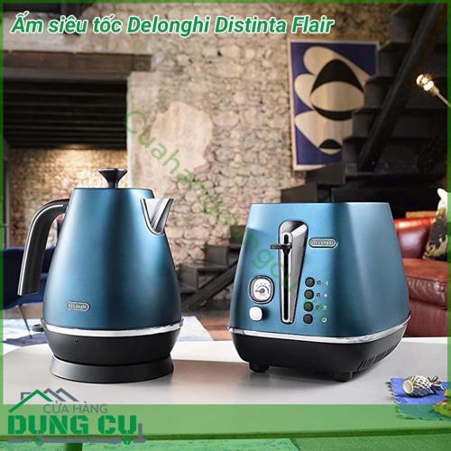 Ấm siêu tốc Delonghi Distinta Flair dung tích 1.7L được làm bằng thép không gỉ phủ lớp sơn mờ trang nhã với các chi tiết mạ crôm và các điểm tiếp xúc được bọc kim loại. Với kiểu dáng tinh tế, màu sắc hiện đại tạo không gian nhà bạn trở nên sang trọng hơn.