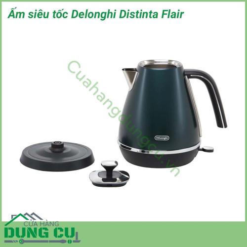 Ấm siêu tốc Delonghi Distinta Flair dung tích 1.7L được làm bằng thép không gỉ phủ lớp sơn mờ trang nhã với các chi tiết mạ crôm và các điểm tiếp xúc được bọc kim loại. Với kiểu dáng tinh tế, màu sắc hiện đại tạo không gian nhà bạn trở nên sang trọng hơn.