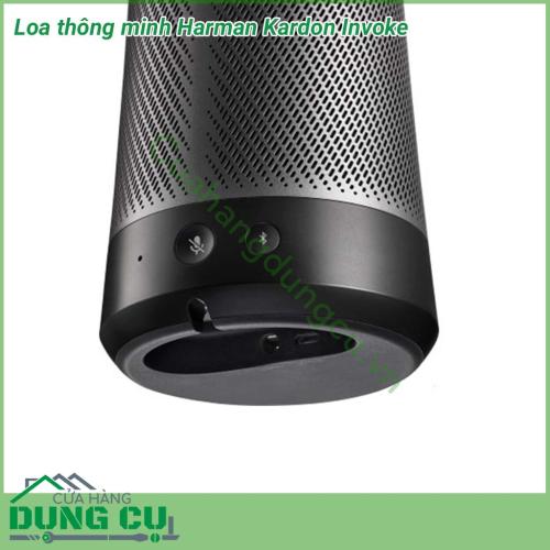 Loa thông minh Harman Kardon Invoke có thiết kế hình trụ tròn. Âm thanh tỏa đều 360 độ. Phía trên đỉnh là bộ phận cảm ứng, dùng để giao tiếp bằng giọng nói. Với thiết kế này, bạn sẽ dễ dàng giao tiếp với trợ lý ảo ở mọi vị trí, rất thuận tiện