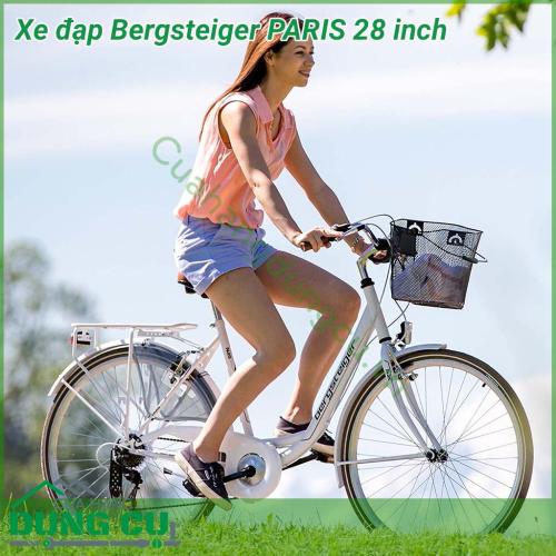 Xe đạp Bergsteiger PARIS 28 inch dòng xe nội địa Đức, bền bỉ - chất lượng - an toàn. Xe được trang bị bộ sang số Shimano 7 cấp, có Giỏ QuickFix, giá đỡ xe đạp, chuông, đèn pin. Xe cũng được trang bị đèn xe đạp với chức năng đèn đỗ xe để đảm bảo an toàn. 