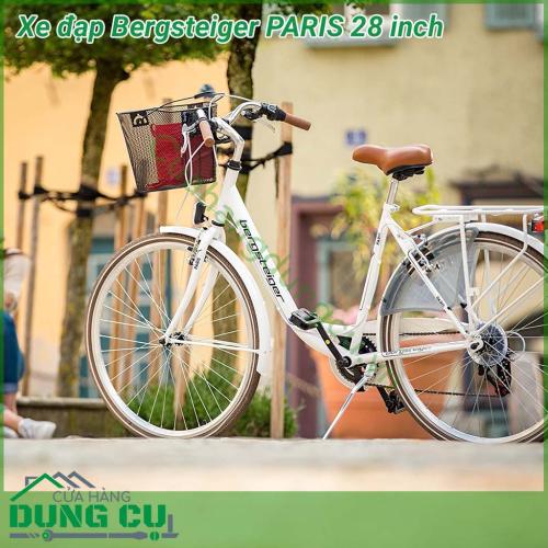 Xe đạp Bergsteiger PARIS 28 inch dòng xe nội địa Đức, bền bỉ - chất lượng - an toàn. Xe được trang bị bộ sang số Shimano 7 cấp, có Giỏ QuickFix, giá đỡ xe đạp, chuông, đèn pin. Xe cũng được trang bị đèn xe đạp với chức năng đèn đỗ xe để đảm bảo an toàn. 