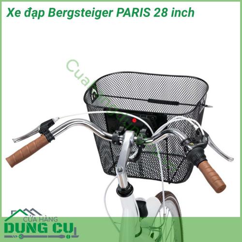 Xe đạp Bergsteiger PARIS 28 inch dòng xe nội địa Đức, bền bỉ - chất lượng - an toàn. Xe được trang bị bộ sang số Shimano 7 cấp, có Giỏ QuickFix, giá đỡ xe đạp, chuông, đèn pin. Xe cũng được trang bị đèn xe đạp với chức năng đèn đỗ xe để đảm bảo an toàn. 