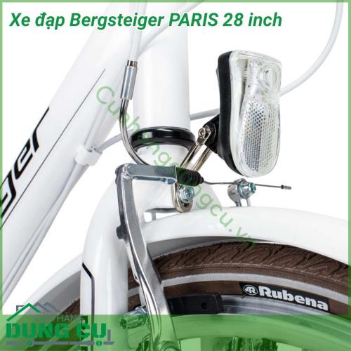 Xe đạp Bergsteiger PARIS 28 inch dòng xe nội địa Đức, bền bỉ - chất lượng - an toàn. Xe được trang bị bộ sang số Shimano 7 cấp, có Giỏ QuickFix, giá đỡ xe đạp, chuông, đèn pin. Xe cũng được trang bị đèn xe đạp với chức năng đèn đỗ xe để đảm bảo an toàn. 