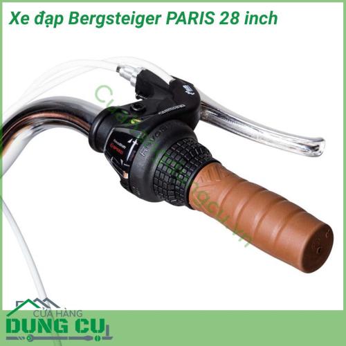 Xe đạp Bergsteiger PARIS 28 inch dòng xe nội địa Đức, bền bỉ - chất lượng - an toàn. Xe được trang bị bộ sang số Shimano 7 cấp, có Giỏ QuickFix, giá đỡ xe đạp, chuông, đèn pin. Xe cũng được trang bị đèn xe đạp với chức năng đèn đỗ xe để đảm bảo an toàn. 