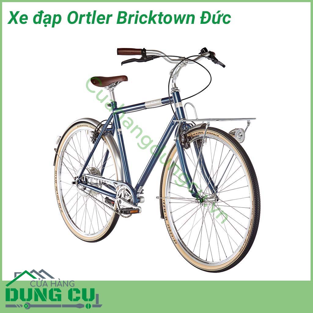 Xe đạp Ortler Bricktown Đức thanh lịch với thiết kế cổ điển đẹp mắt, giá để hành lý và phanh chữ V nhôm hiện đại và an toàn, hiệu quả.