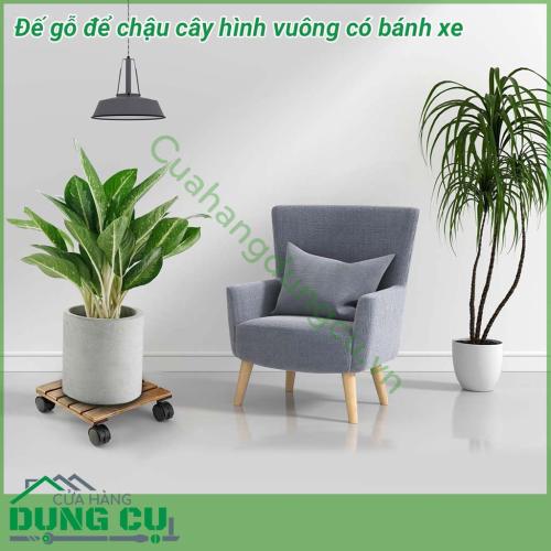 Đế gỗ để chậu cây hình vuông có bánh xe di chuyển được làm bằng gỗ chất lượng cao, bền và chắc chắn, chịu được trọng lượng đến 80kg giúp bạn dễ dàng đặt những chậu cây nhỏ lên 1 cách dễ dàng. Đế gỗ sẽ giúp không gian trở nên gọn gàng và đẹp mắt hơn.