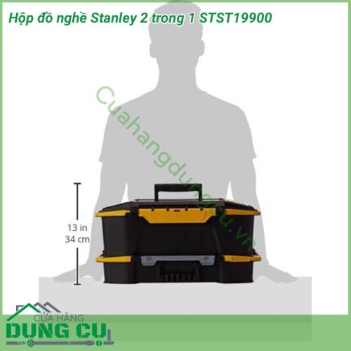 Hộp đồ nghề Stanley 2 trong 1 STST19900 có kích thước 506x307x246mm được làm từ chất liệu nhựa ABS nên có độ bền cao, chẳng may bị va đập, rơi vỡ gì đó thì cũng không sao. Dụng cụ bảo quản này giúp bạn thoải mái đựng đồ nghề trong đó.