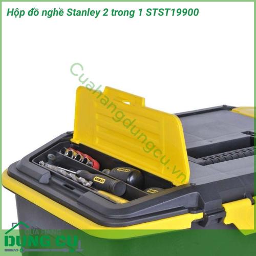 Hộp đồ nghề Stanley 2 trong 1 STST19900 có kích thước 506x307x246mm được làm từ chất liệu nhựa ABS nên có độ bền cao, chẳng may bị va đập, rơi vỡ gì đó thì cũng không sao. Dụng cụ bảo quản này giúp bạn thoải mái đựng đồ nghề trong đó.