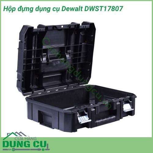 Hộp đựng dụng cụ Dewalt DWST17807 sản phẩm dùng để bảo quản dụng cụ điện cầm tay Dewalt. Sản phẩm làm từ chất liệu nhựa cứng rất chắc chắn và bảo quản tối đa dụng cụ điện của bạn.