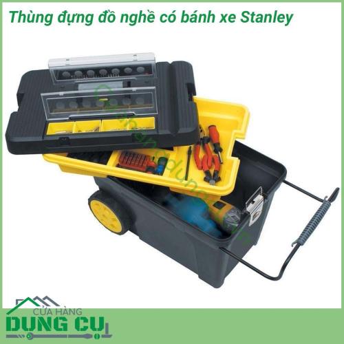 Thùng đựng đồ nghề có bánh xe Stanley 1-92-904 được thiết kế nhỏ gọn, được làm bằng nhựa ABS cao cấp, không thấm nước, dùng để chứa đụng các thiết bị, dụng cụ cầm tay. Thùng có trọng lượng nhẹ, dễ dàng di chuyển khi làm việc.