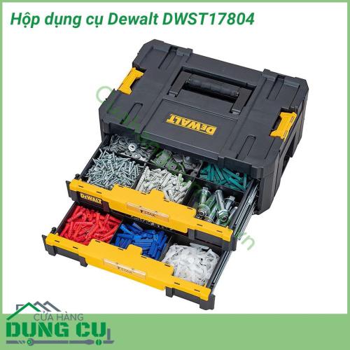 Hộp dụng cụ Dewalt cao cấp DWST17804 làm từ nhựa cao cấp nên có thể chịu va đập tốt. Kết cấu cho không gian rộng rãi, chứa được nhiều dụng cụ. Tay cầm chắc chắn giúp mang anh em mang theo dễ dàng