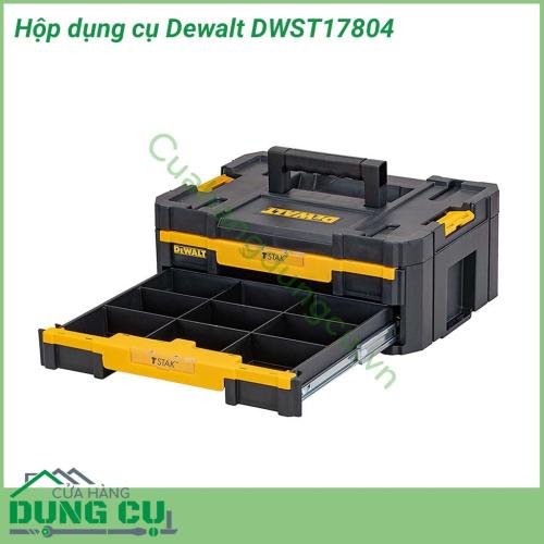 Hộp dụng cụ Dewalt cao cấp DWST17804 làm từ nhựa cao cấp nên có thể chịu va đập tốt. Kết cấu cho không gian rộng rãi, chứa được nhiều dụng cụ. Tay cầm chắc chắn giúp mang anh em mang theo dễ dàng