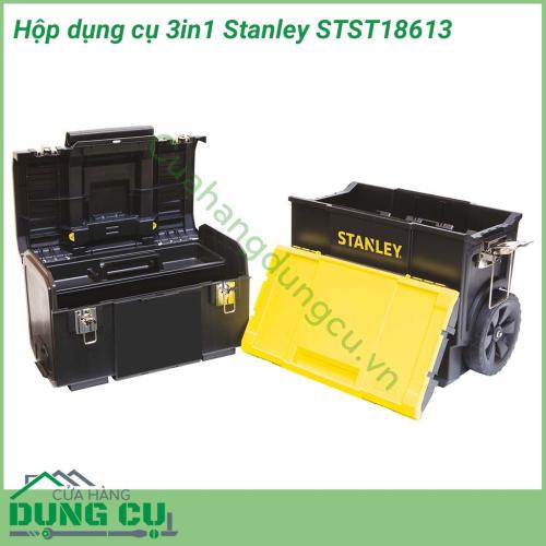 Hộp dụng cụ Stanley STST18613 3in1 có bánh xe kéo, hộp được làm từ chất liệu nhựa cao cấp, theo tiêu chuẩn của châu Âu nên đảm bảo độ bền và chịu lực tốt, cho thời gian sử dụng lâu dài, vừa giúp bạn yên tâm trong suốt quá trình sử dụng