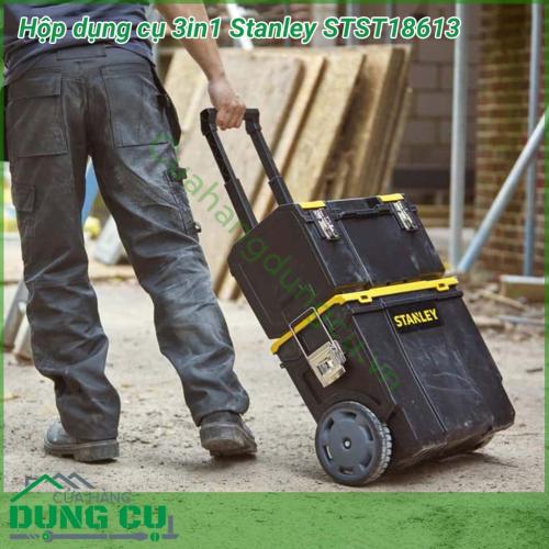 Hộp dụng cụ Stanley STST18613 3in1 có bánh xe kéo, hộp được làm từ chất liệu nhựa cao cấp, theo tiêu chuẩn của châu Âu nên đảm bảo độ bền và chịu lực tốt, cho thời gian sử dụng lâu dài, vừa giúp bạn yên tâm trong suốt quá trình sử dụng