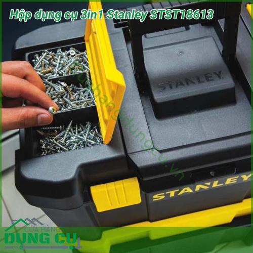 Hộp dụng cụ Stanley STST18613 3in1 có bánh xe kéo, hộp được làm từ chất liệu nhựa cao cấp, theo tiêu chuẩn của châu Âu nên đảm bảo độ bền và chịu lực tốt, cho thời gian sử dụng lâu dài, vừa giúp bạn yên tâm trong suốt quá trình sử dụng