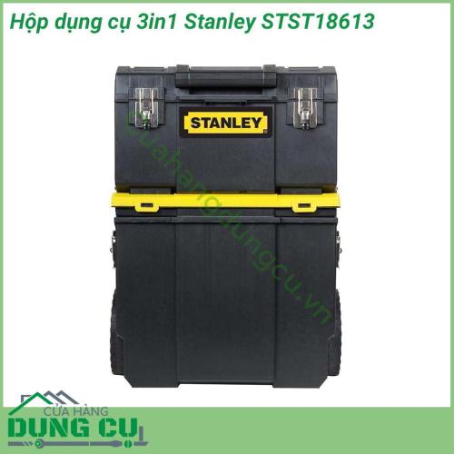 Hộp dụng cụ Stanley STST18613 3in1 có bánh xe kéo, hộp được làm từ chất liệu nhựa cao cấp, theo tiêu chuẩn của châu Âu nên đảm bảo độ bền và chịu lực tốt, cho thời gian sử dụng lâu dài, vừa giúp bạn yên tâm trong suốt quá trình sử dụng