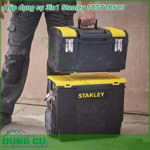 Hộp dụng cụ Stanley STST18613 3in1 có bánh xe kéo, hộp được làm từ chất liệu nhựa cao cấp, theo tiêu chuẩn của châu Âu nên đảm bảo độ bền và chịu lực tốt, cho thời gian sử dụng lâu dài, vừa giúp bạn yên tâm trong suốt quá trình sử dụng