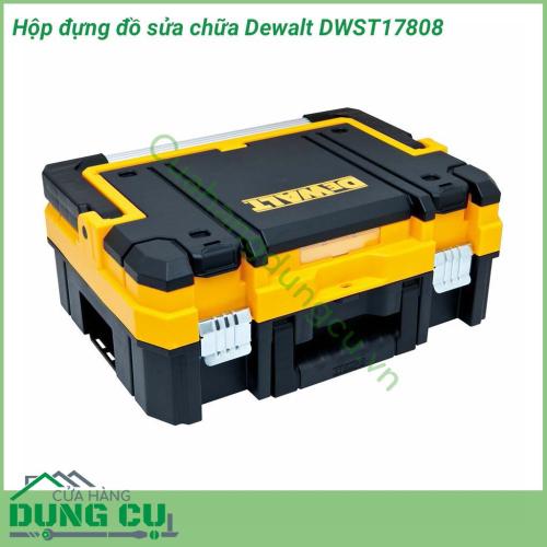 Hộp đựng đồ sửa chữa Dewalt DWST17808 được làm từ chất liệu nhựa cao cấp chống va đập và chịu lực tốt. Phần tay cầm được thiết kế rất đa dạng và tiện dụng giúp xách di chuyển dễ dàng .Thùng được trang bị kẹp sắt chắc chắn giúp không rơi đồ ở mọi tư thế.