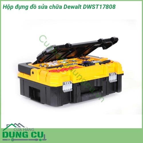 Hộp đựng đồ sửa chữa Dewalt DWST17808 được làm từ chất liệu nhựa cao cấp chống va đập và chịu lực tốt. Phần tay cầm được thiết kế rất đa dạng và tiện dụng giúp xách di chuyển dễ dàng .Thùng được trang bị kẹp sắt chắc chắn giúp không rơi đồ ở mọi tư thế.